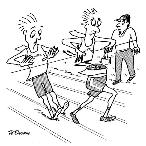 Finishing line cuts open athlete.