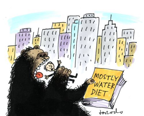 Giant ape eating human as advised by diet book