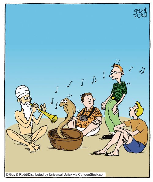 Man swaying to snake charmers music,