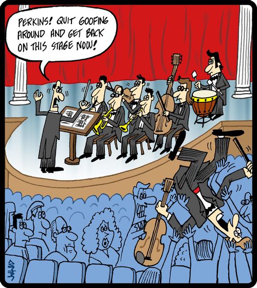 'Perkins! Quit goofin around and get back on this stage now!'