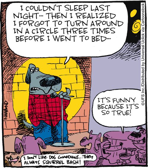 'I couldn't sleep last night. . . then I realized I forgot to turn around in a circle three times before I went to bed. . .'
