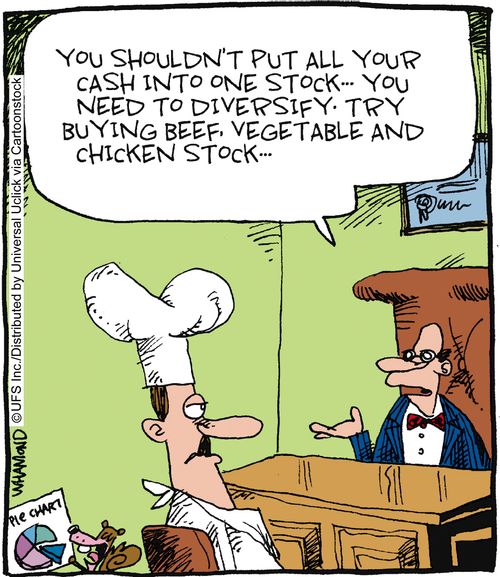 'You shouldn't put all your cash into one stock... you need to diversify. Try buying beef, vegetable and chicken stock...'