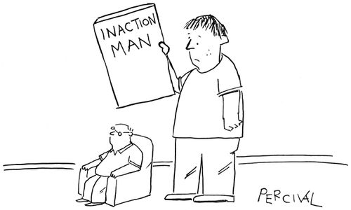 Child with a toy figure of a middle aged man sitting in a chair called 'Inaction Man'.