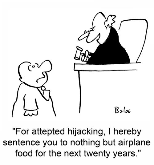 'For attempted hijacking, I hereby sentence you to nothing but airplane food for the next twenty years.'