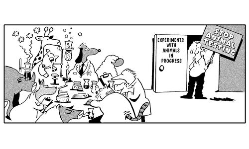 Experiments with animals in progress - stop animal testing.