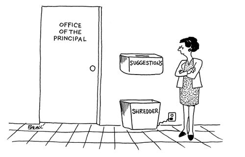 Principal's suggestions box with a shredder underneath