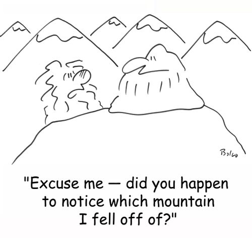 'Excuse me -- did you happen to noticed which mountain I fell off of?'