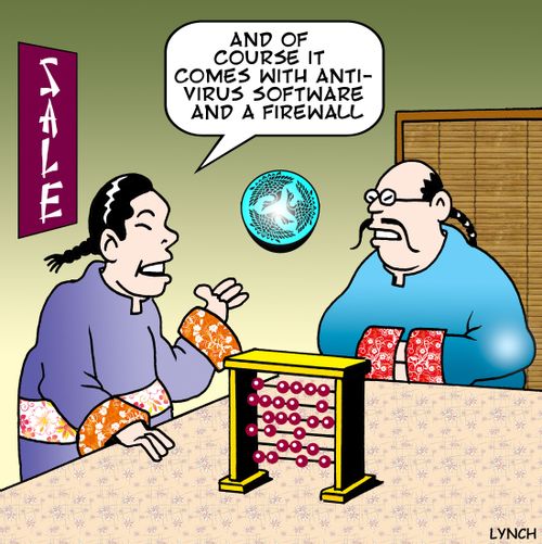 'And of course it comes with anti-virus software and a firewall.'