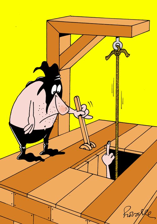 Executioner getting the finger.