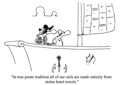 'In true pirate tradition all of our sails are made entirely from stolen hotel towels.'