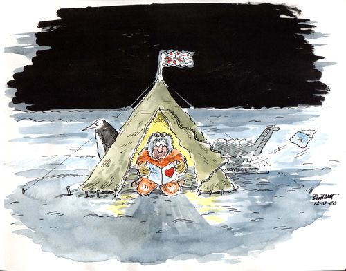 Explorer receiving a Valentine from a penguin.