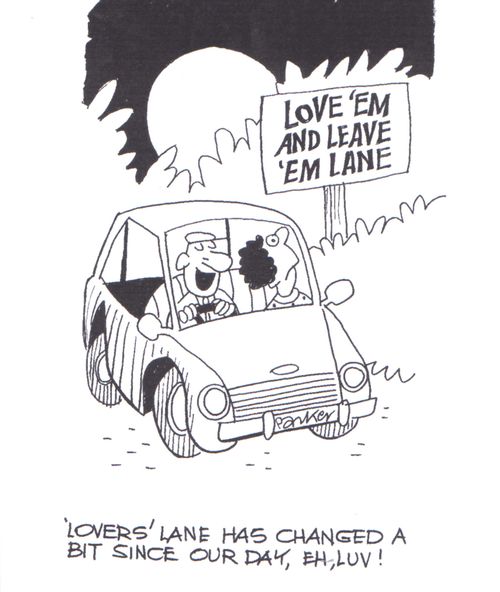 'Lovers'Lane has changed a bit since our day,eh,luv!'
