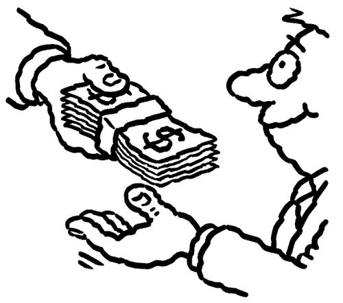 Handing over money.