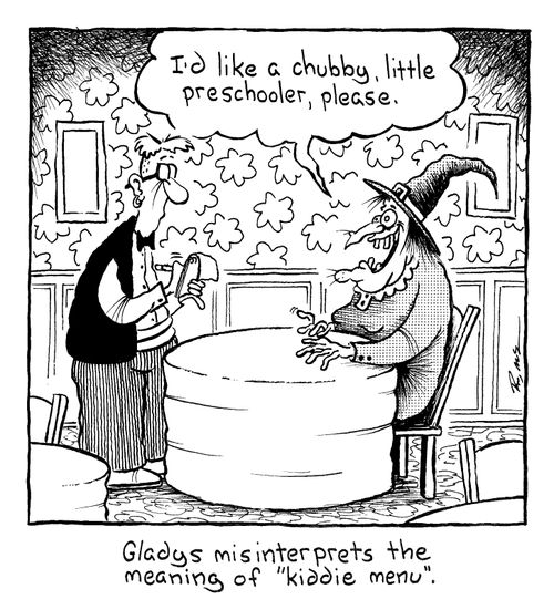 Gladys misinterprets the meaning of "kiddie menu" - "I'd like a chubby, little preschooler, please"