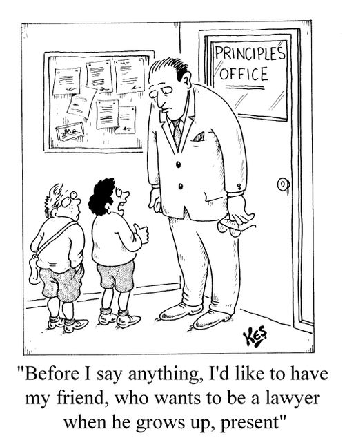 "Before I say anything, I'd like to have my friend, who wants to be a lawyer when he grows up, present"
