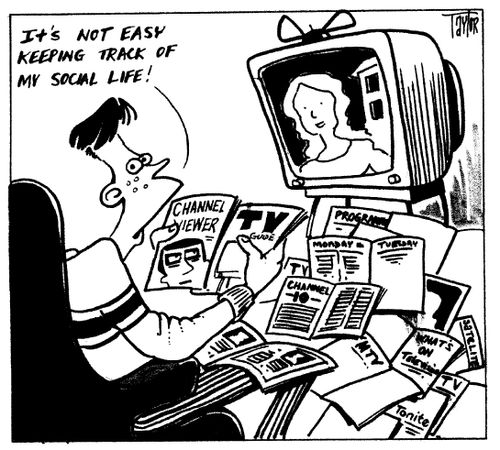 Man with TV listings - It's not easy keeping track of my social life."