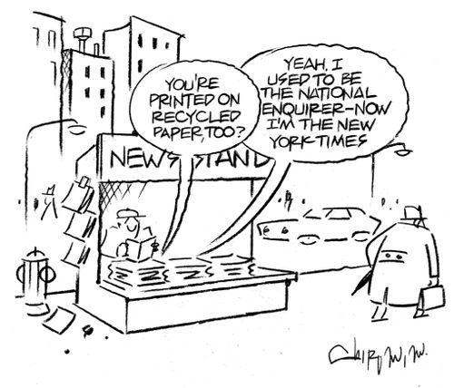 Newspapers discussing how they are made from recycled paper.