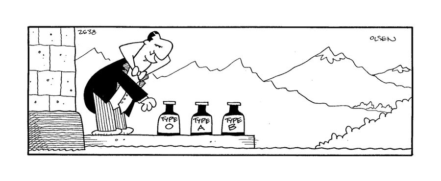 Vampire collects bottles of blood from his doorstep.