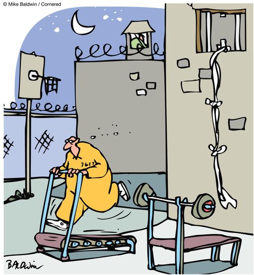 Prisoner on the run - tread mill.