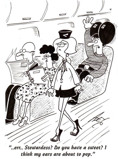 "Err Stewardess?  Do you have a sweet?  I think my ears are about to pop."
