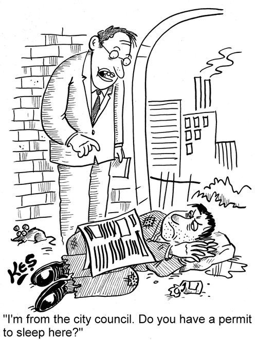 'I'm from the city council. Do you have a permit to sleep here?'