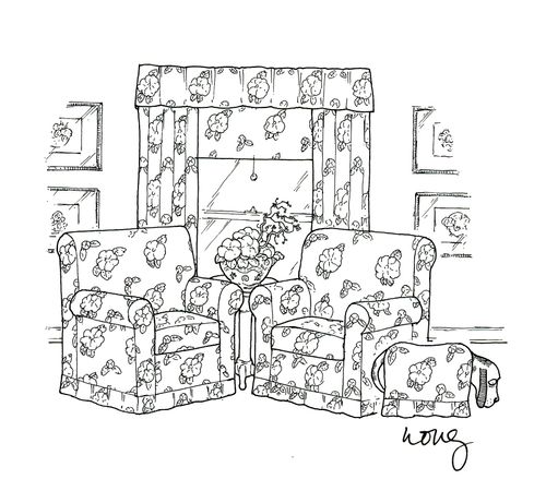 A Floral Theme and an unhappy dog.