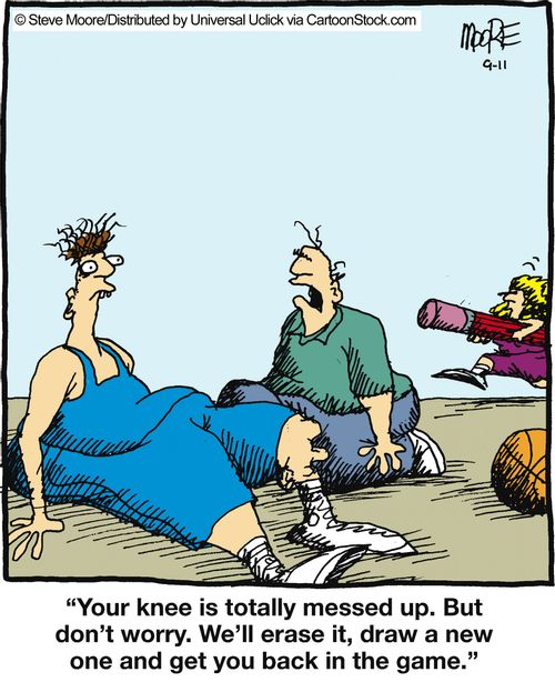 'Your knee is totally messed up. But don't worry. We'll erase it, draw a new one...'