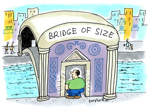 Man stuck in entrance to Bridge of Size.