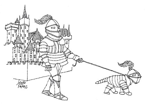 Knight walking his dog.