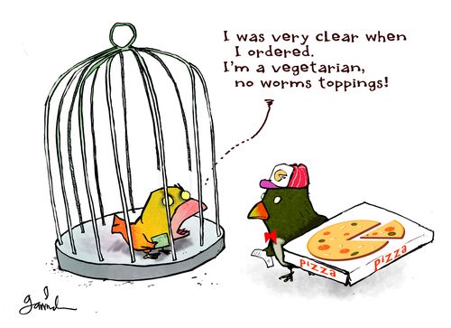 'I was very clear when I ordered. I'm a vegetarian, no worm toppings!'