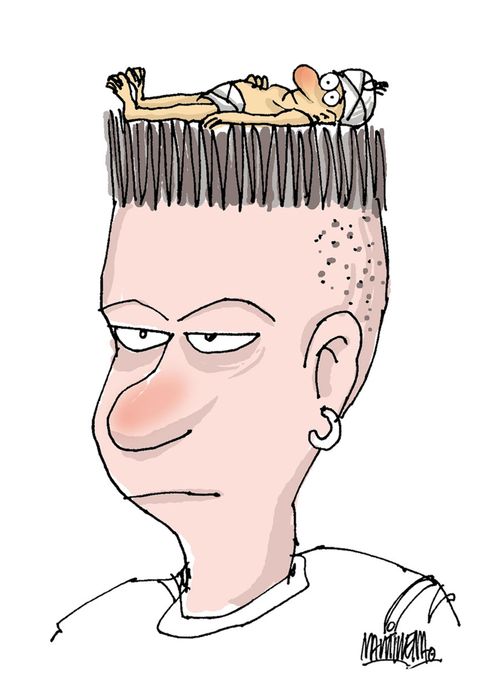 Punk's Spiky Hair Serves as a Bed of Needles.