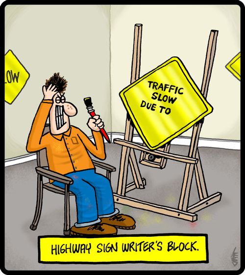 Highway sign writer's block.