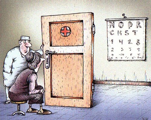 Eye test through a keyhole.