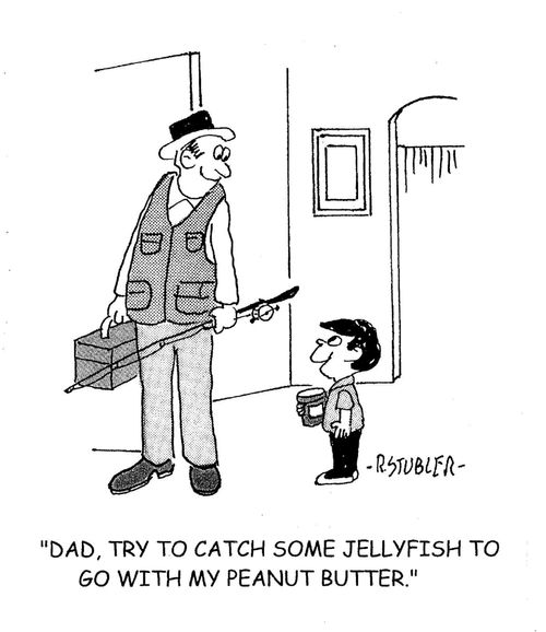 'Dad, try to catch some jellyfish to go with my peanut butter.'