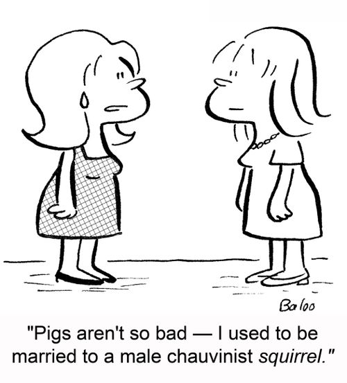'Pigs aren't so bad -- I used to be married to a male chauvinist squirrel.'