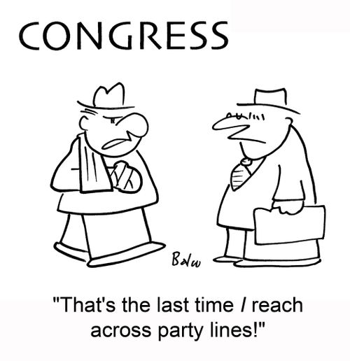 'That's the last time I reach across party lines!'