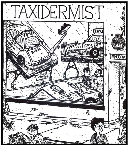 (Visual gag) Taxidermist.