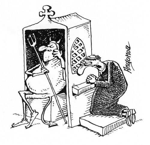 Monk confessing to a devil.