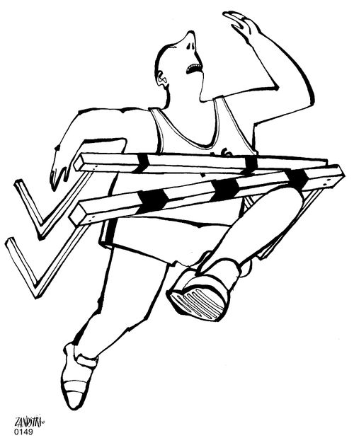 Runner going through hurdles.