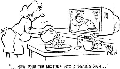 '...now pour the mixture into a baking dish...'
