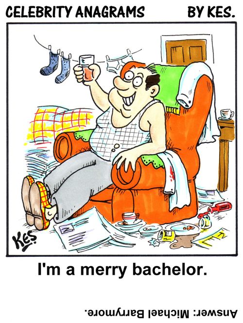Celebrity anagram: I'm a merry bachelor    (Answer: Michael Barrymore)