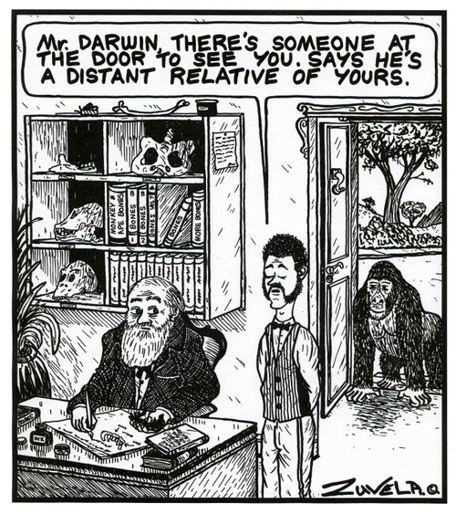 'Mr.Darwin, there's someone at the door to see you. Says he's a distant relative of yours.'