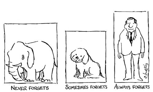 Never forgets/Sometimes forgets/always forgets.