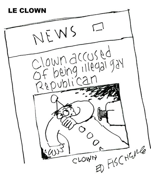 'Clown accused of being illegal gay Republican.'