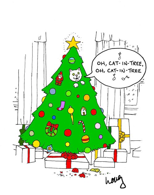 Cat in a Christmas tree.