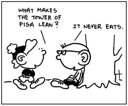 'What makes the Tower of Pisa lean?' 'It never eats.'