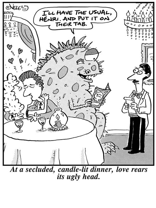 At a secluded, candle-lit dinner, love rears its ugly head.