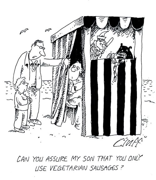 'Can you assure my son that you only use vegetarian sausages?'