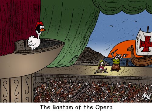 A small chicken lurks in a box seat of the theatre - The Bantam of the Opera