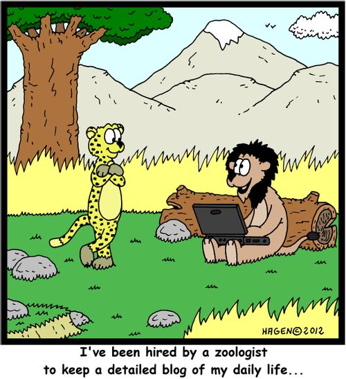 'I've been hired by a zoologist to keep a detailed blog of my daily life,,,'